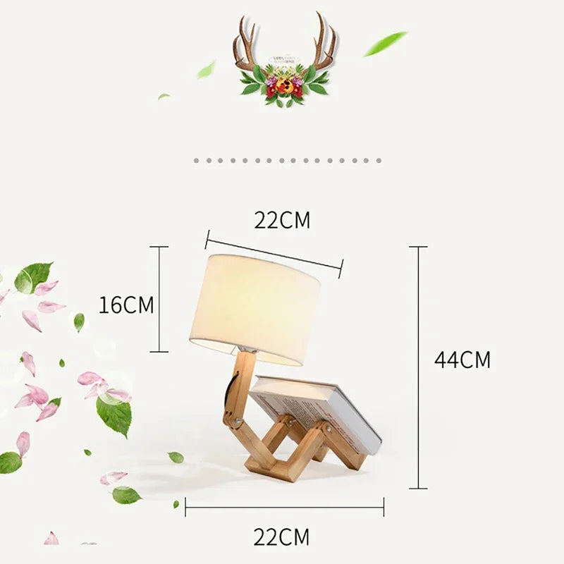Creative Table Lamp Wooden Robot Shape