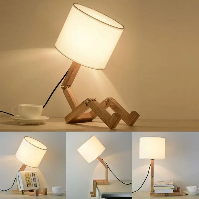 Robot Shape Wooden Table Lamp - Cloth Art Wood