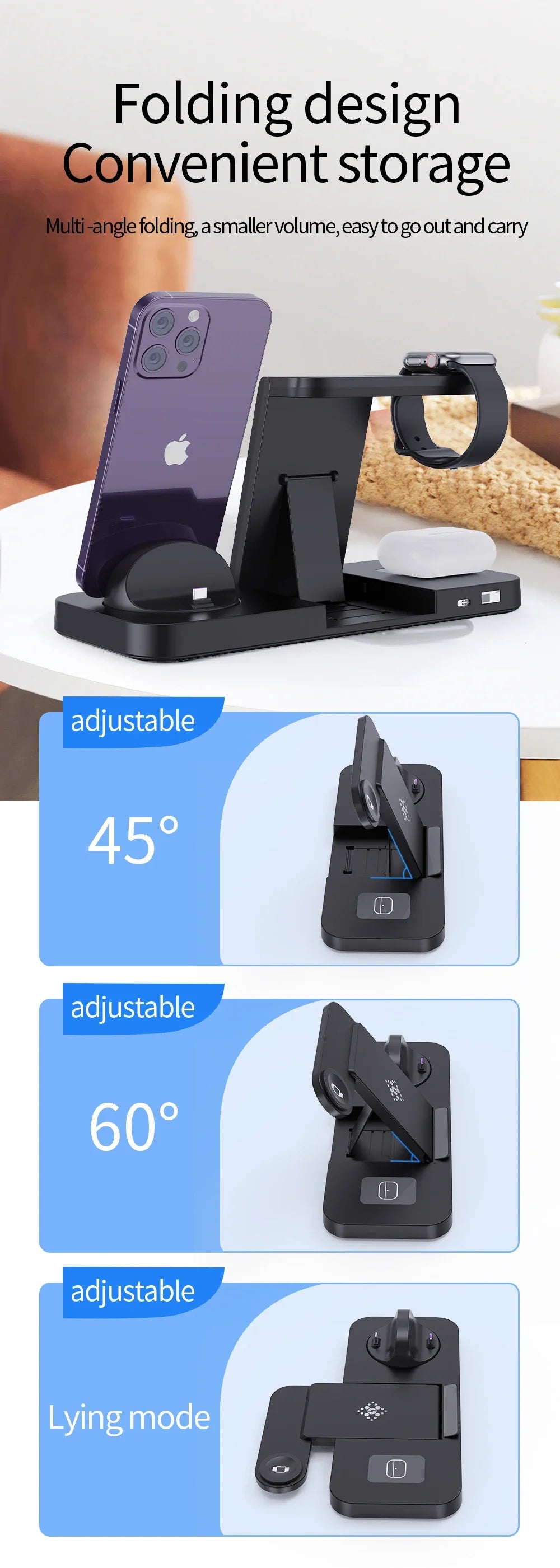 Foldable 6 In 1 Wireless Charger Stand For iPhone