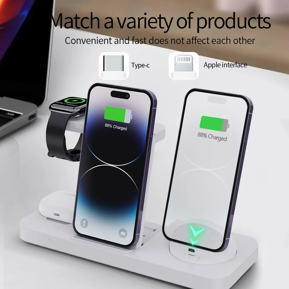 Foldable 6 In 1 Wireless Charger Stand For iPhone