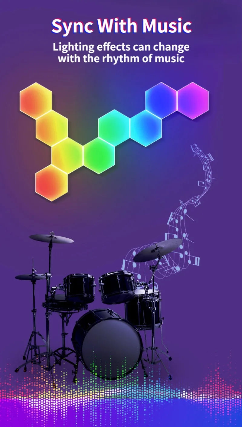 RGB Intelligent Hexagonal Wall Lamp - Color-changing Ambient Night Light - APP Control Quantum Lamp