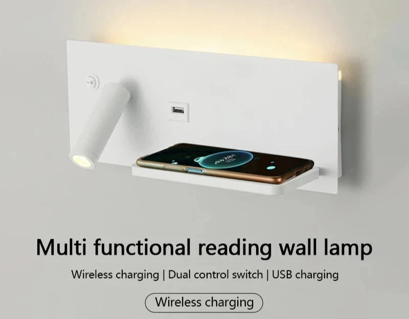 Multifunctional Wireless Charger - LED Reading Wall Lamp