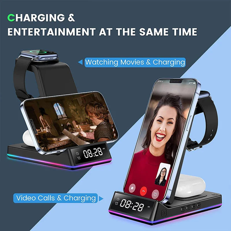 5 In 1 Foldable Wireless Charger - RGB LED Clock