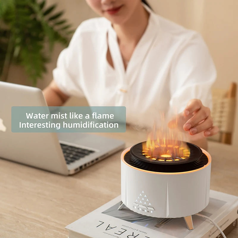 350ML Volcano Flame Air Humidifier - White Noise Bluetooth Speaker - Essential Oil Diffuser - Remote