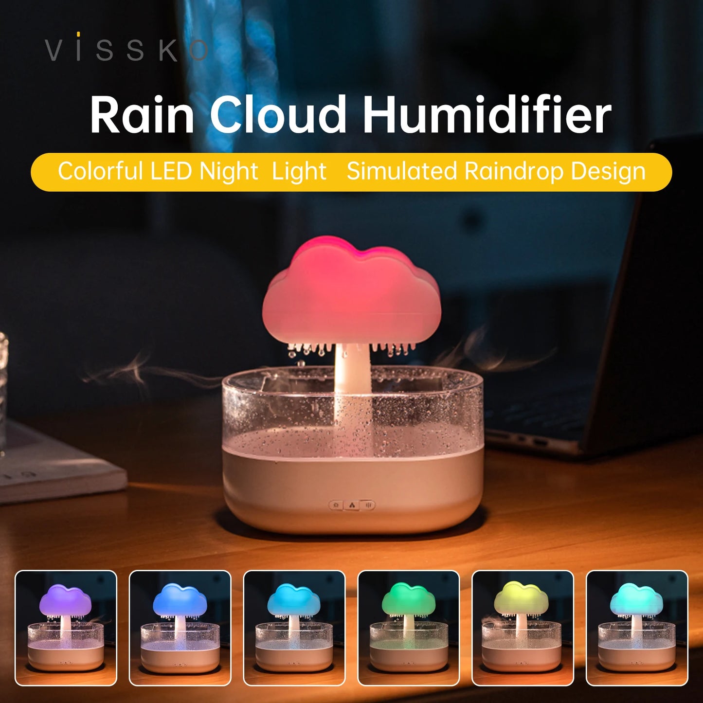 Rain Cloud Humidifier - Essential Oils Aroma Diffuser - Colorful Night Light