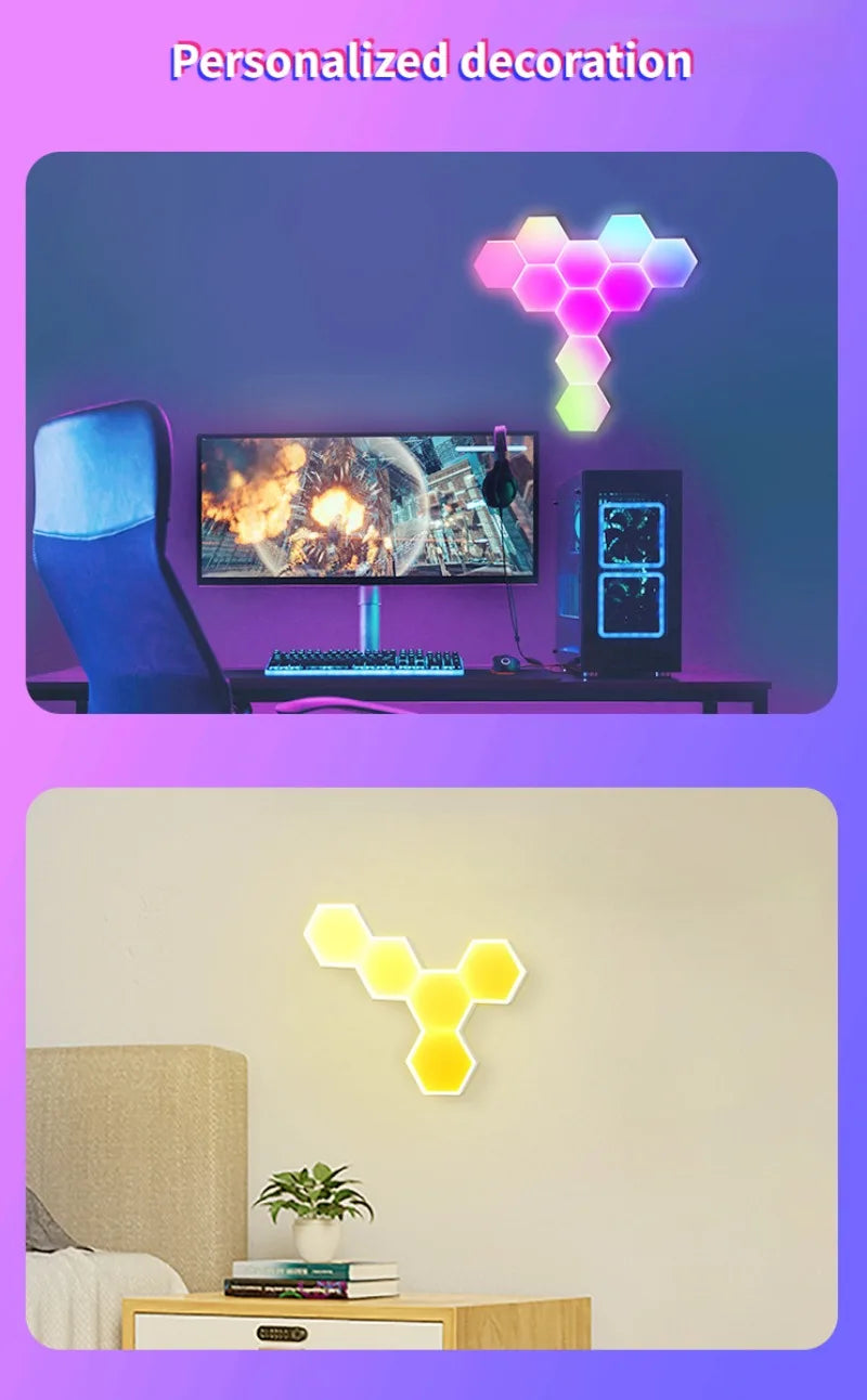 RGB Intelligent Hexagonal Wall Lamp - Color-changing Ambient Night Light - APP Control Quantum Lamp
