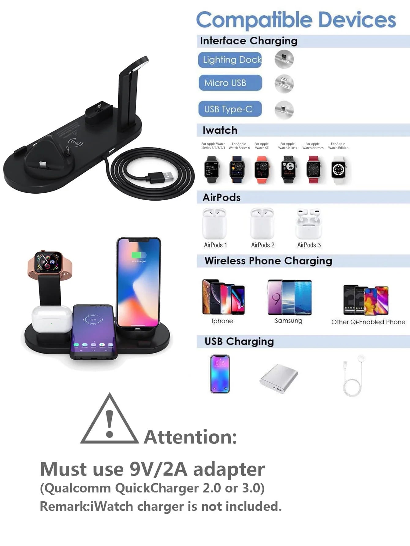 7 In 1 Wireless Charger For iPhone 15 14 13 12 11 X Apple Watch Airpods