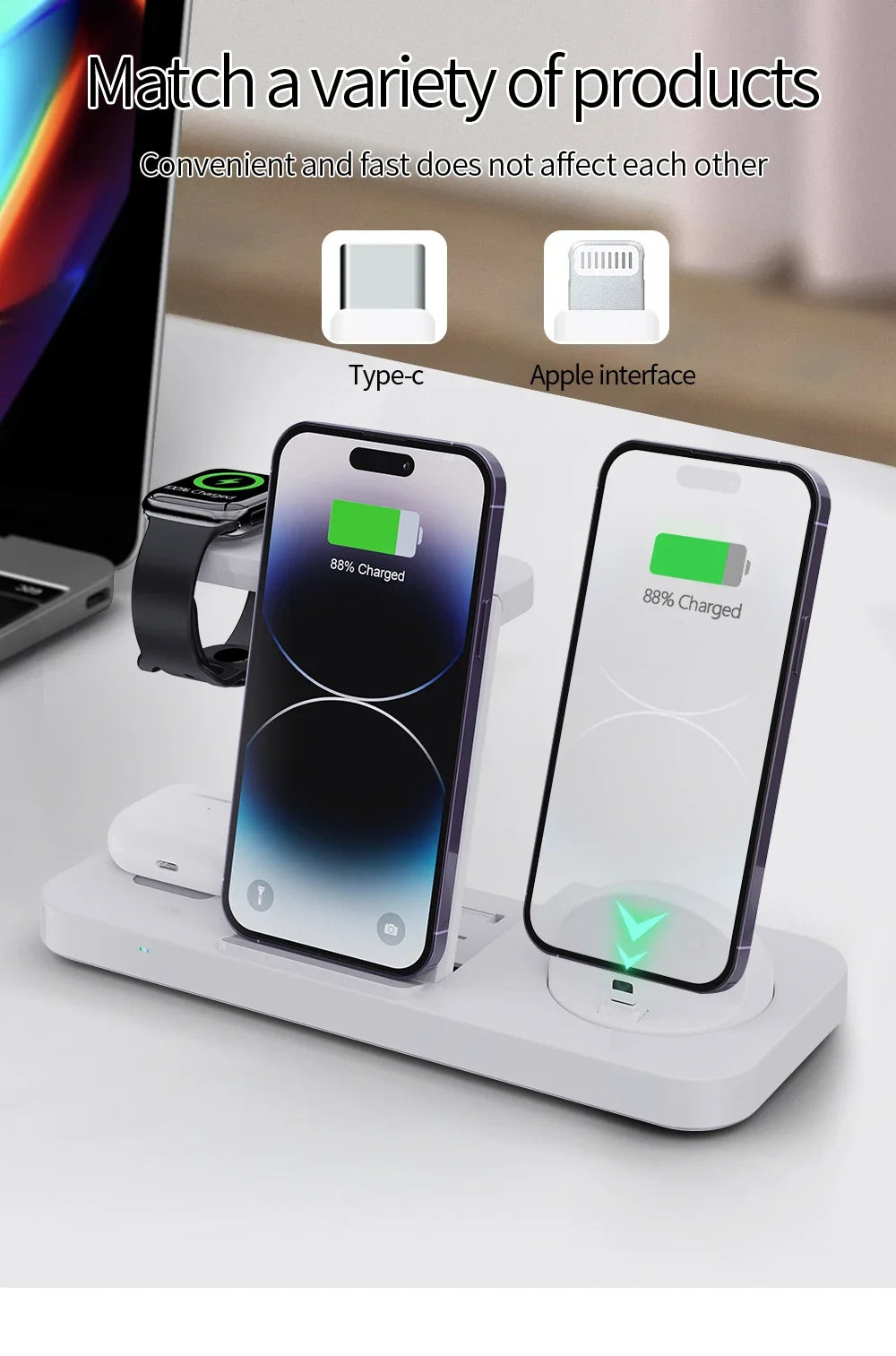 Foldable 6 In 1 Wireless Charger Stand For iPhone