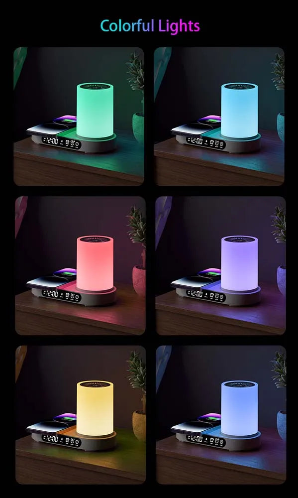 Multifunction Charging Station - Humidifier - LED Night Lamp - Bluetooth Speaker - Clock