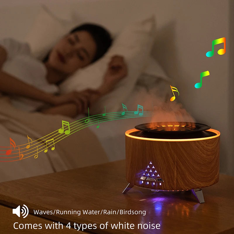 350ML Volcano Flame Air Humidifier - White Noise Bluetooth Speaker - Essential Oil Diffuser - Remote