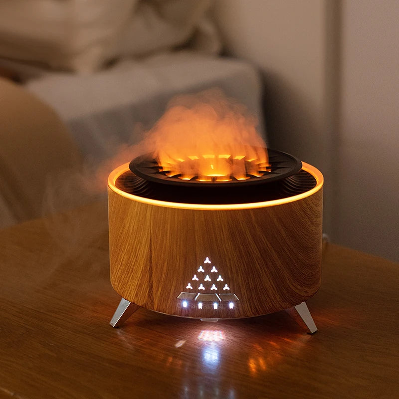 350ML Volcano Flame Air Humidifier - White Noise Bluetooth Speaker - Essential Oil Diffuser - Remote