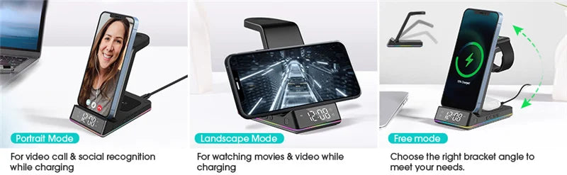 5 In 1 Foldable Wireless Charger - RGB LED Clock