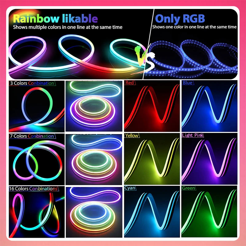 LED Neon Strip 12-24V DC RGBIC - WiFi Bluetooth Remote