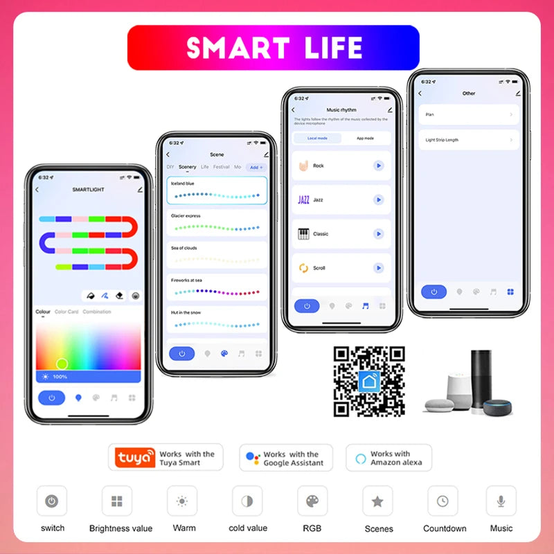 LED Neon Strip 12-24V DC RGBIC - WiFi Bluetooth Remote