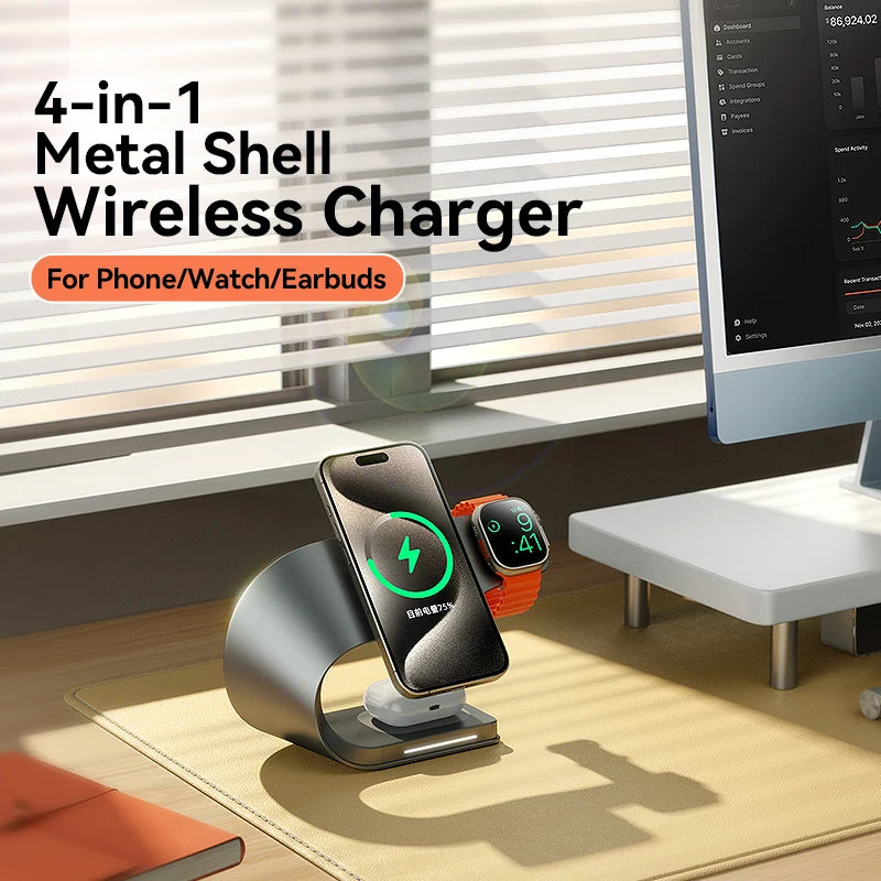 4 in 1 Metal Shell Wireless Charger for iPhone