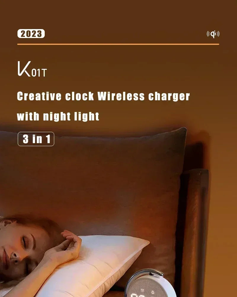 Wireless Charger with 360° Rotate Clock Alarm