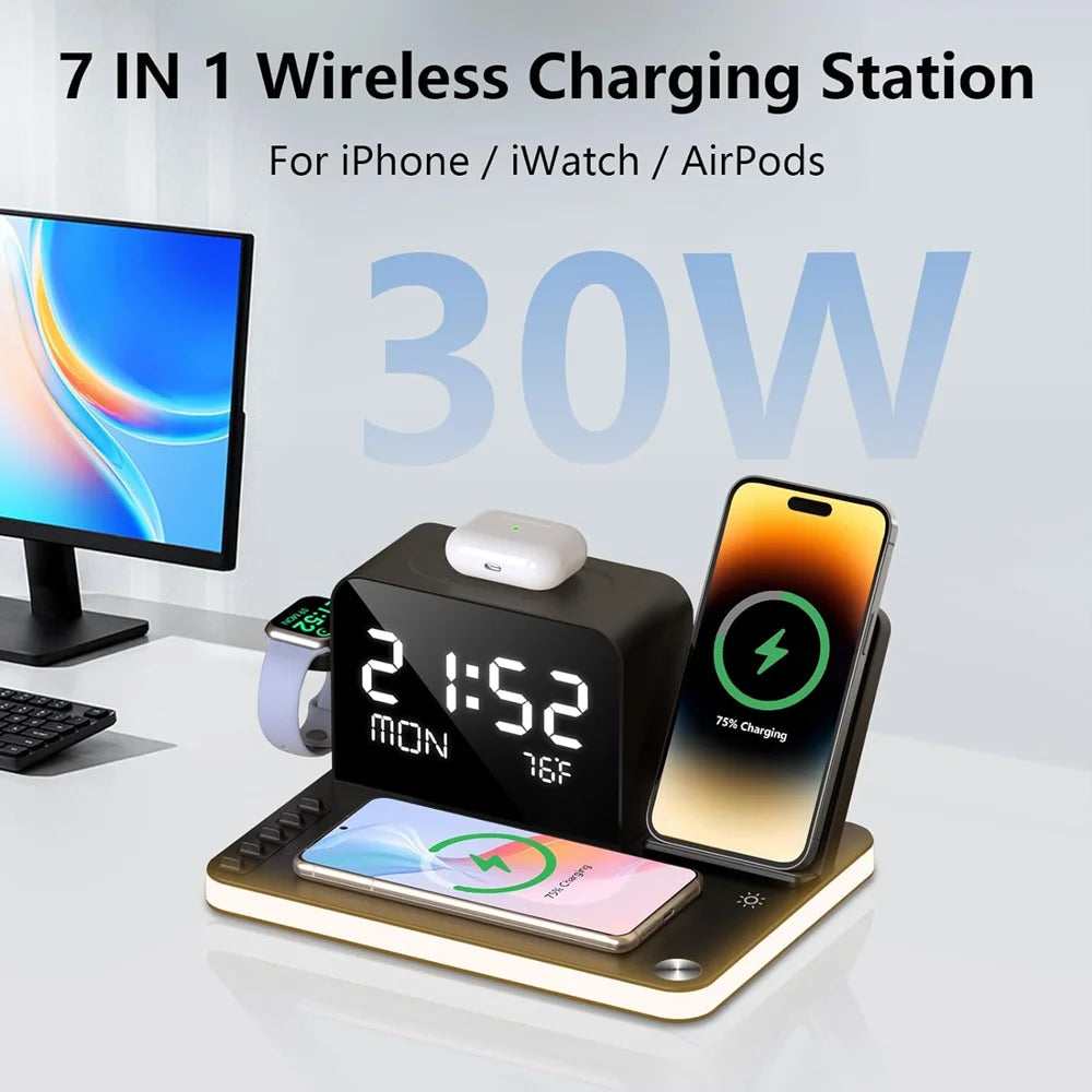 7 in 1 Wireless Charging Station with Dual iPhone Fast Charger