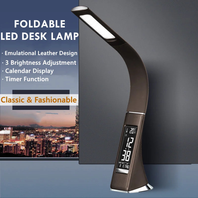 USB LED Desk Lamp with Calendar Temperature Alarm Clock