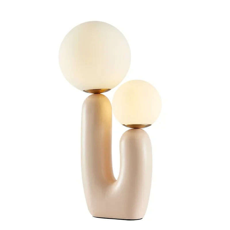 Postmodern Design Pink Resin Double Frosted Glass Ball Table Lamp