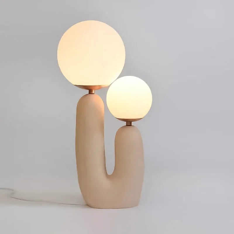 Postmodern Design Pink Resin Double Frosted Glass Ball Table Lamp