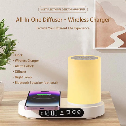 Multifunction Charging Station - Humidifier - LED Night Lamp - Bluetooth Speaker - Clock