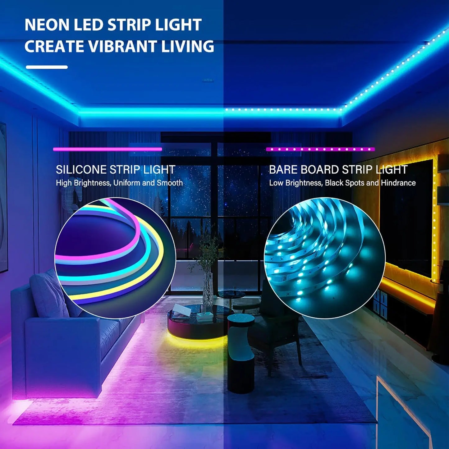 Flexible Led Neon RGB Rope Light - Music Sync - App Control