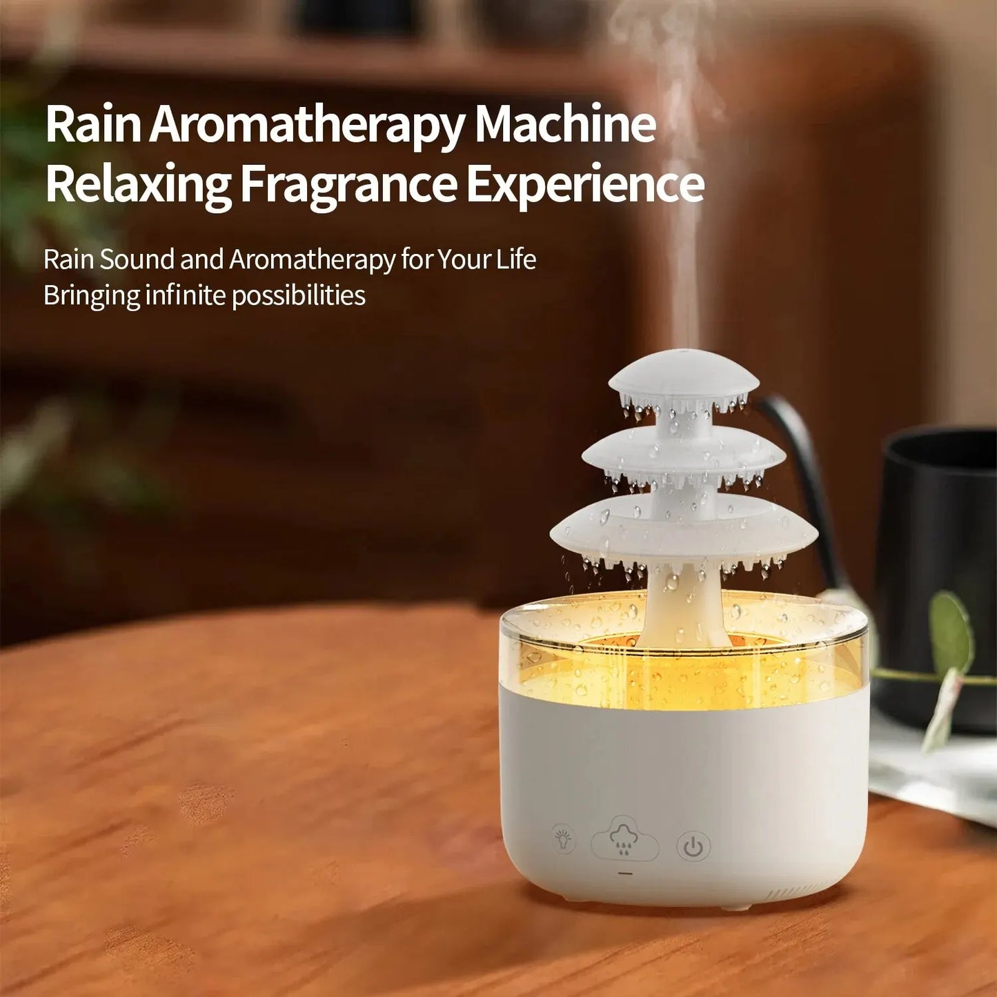 Cloud Rain Air Humidifier - White Noise - Essential Oil Aromatherapy - USB - Colorful Light