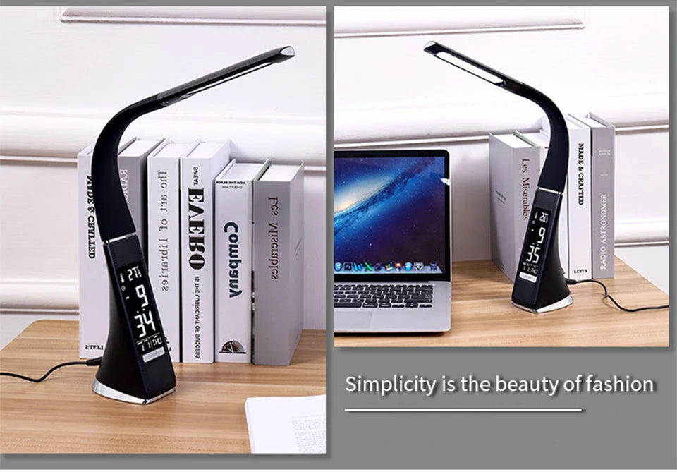 USB LED Desk Lamp with Calendar Temperature Alarm Clock