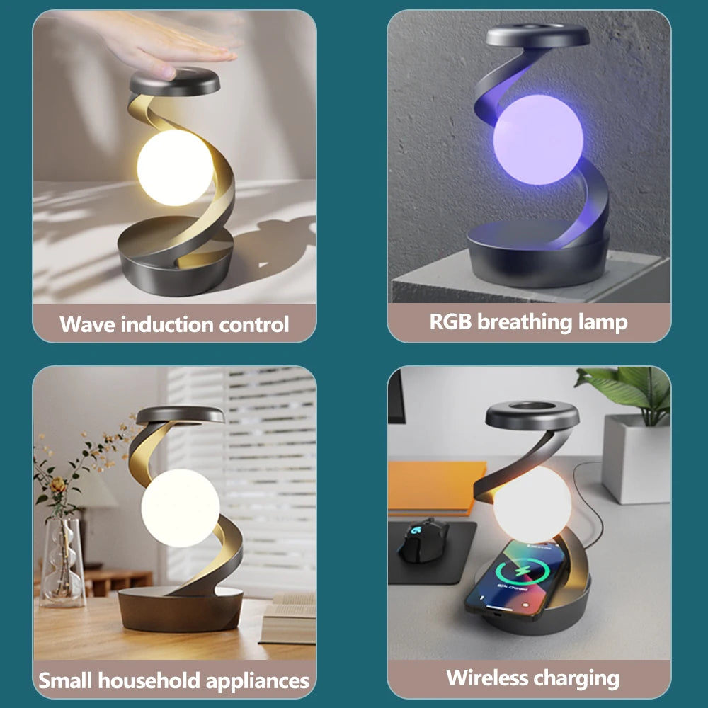 Wireless Charging Rotating Suspension with Decorative LED Lights