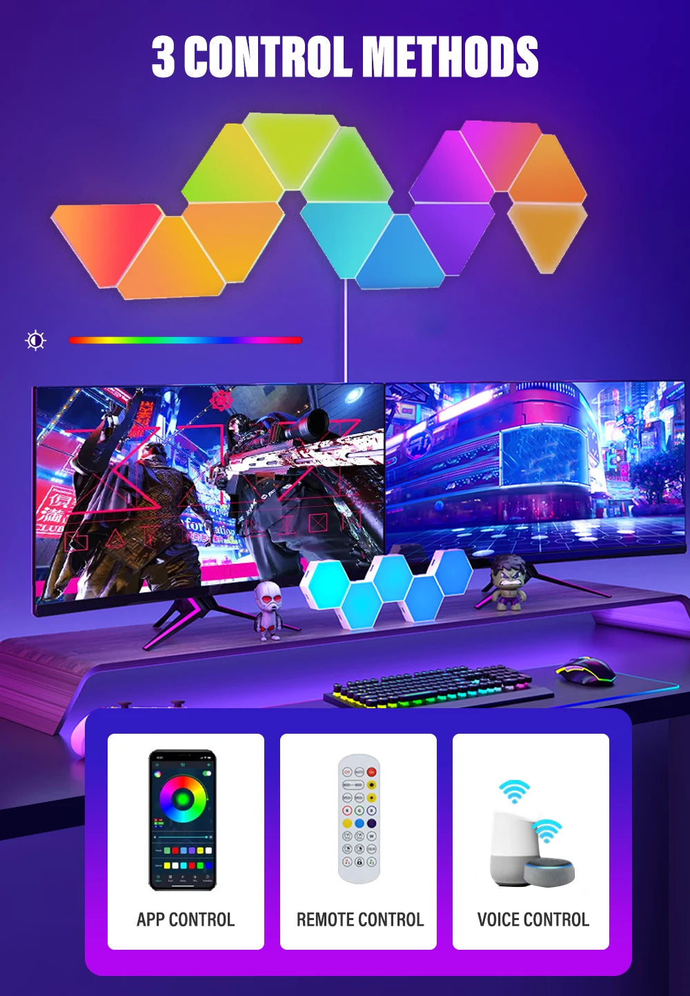 Smart WIFI triangle LED light - RGB - APP Control - Music synchronization