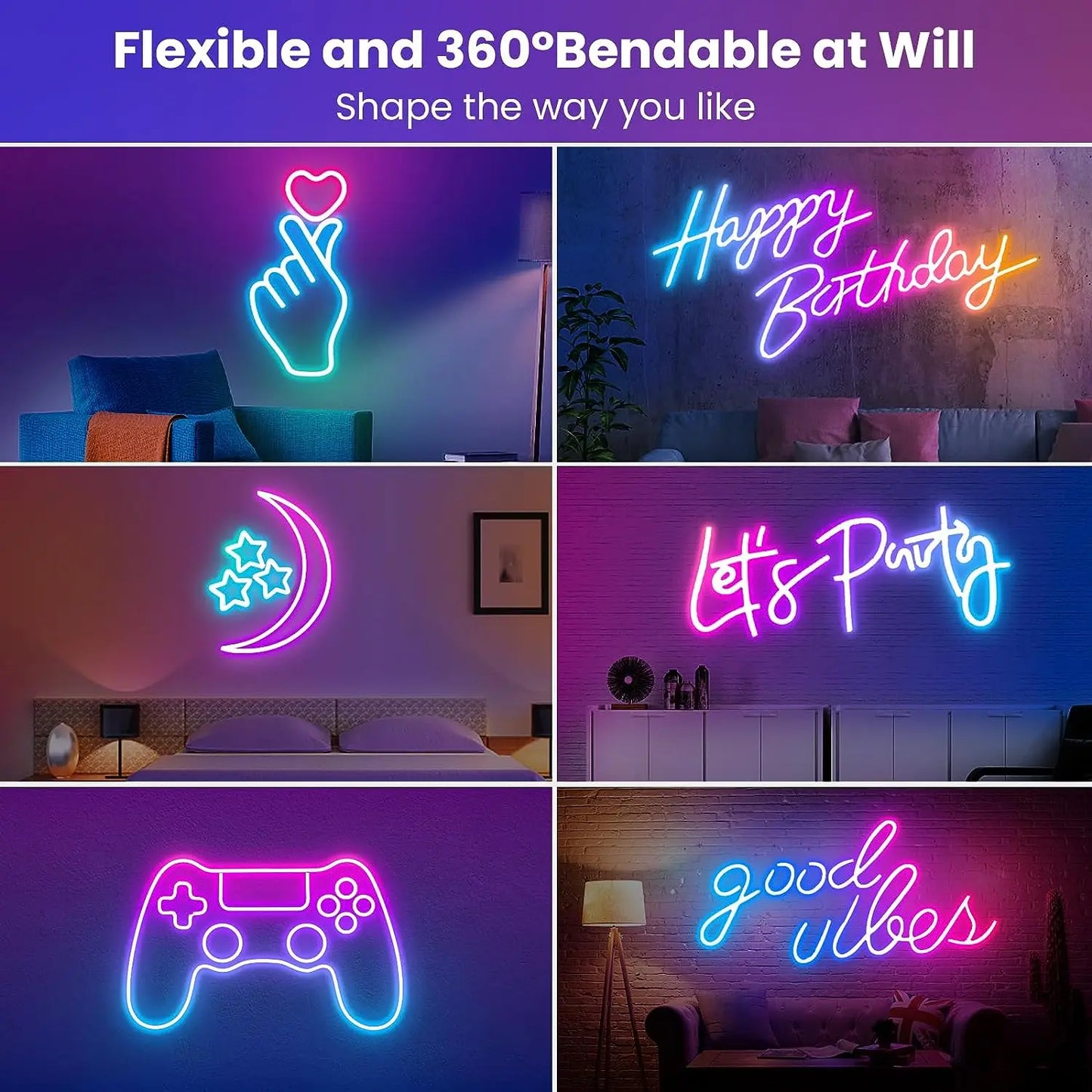 Flexible Led Neon RGB Rope Light - Music Sync - App Control