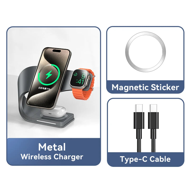 4 in 1 Metal Shell Wireless Charger for iPhone