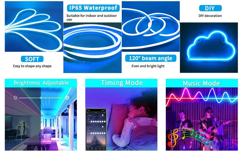 Flexible Led Neon RGB Rope Light - Music Sync - App Control