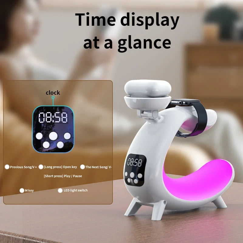 Multifunctional Magnetic Wireless Charger - Alarm Clock - Speaker - RGB Night Light