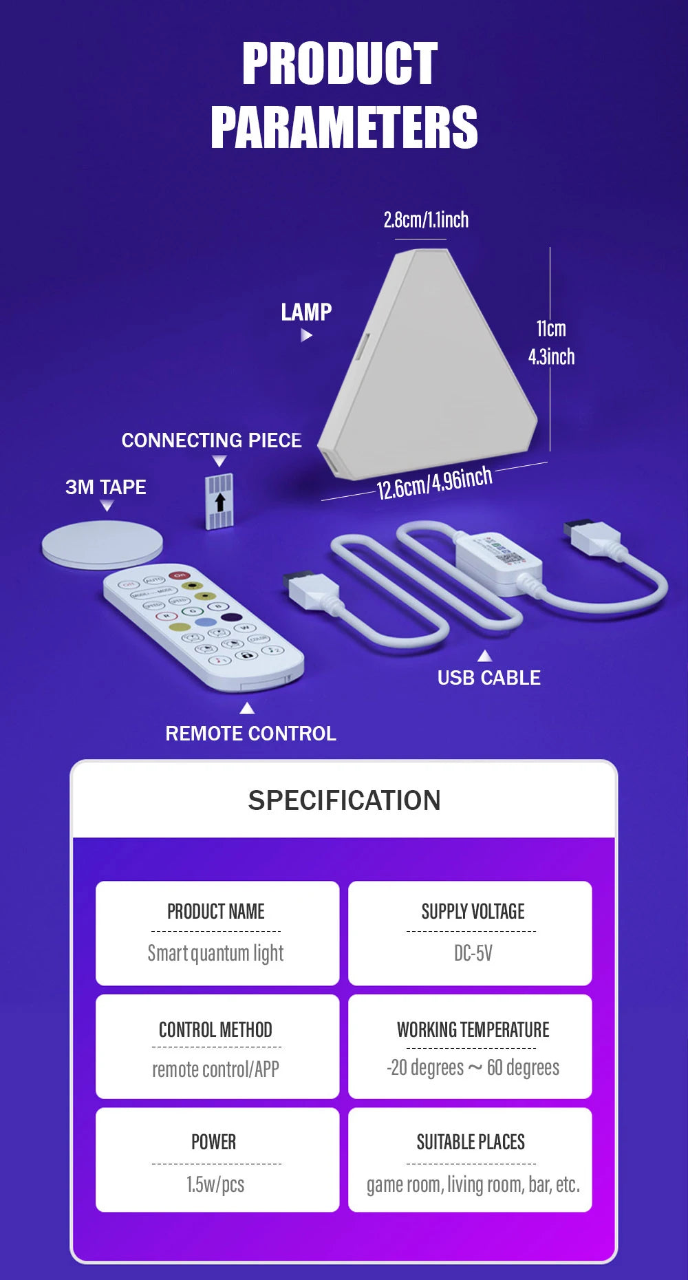 Smart WIFI triangle LED light - RGB - APP Control - Music synchronization