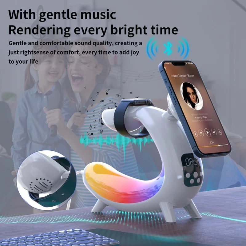 Multifunctional Magnetic Wireless Charger - Alarm Clock - Speaker - RGB Night Light