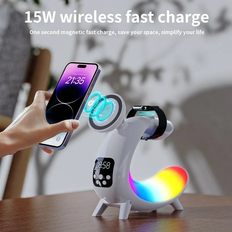 Multifunctional Magnetic Wireless Charger - Alarm Clock - Speaker - RGB Night Light