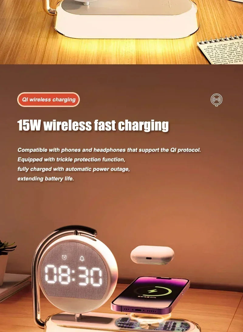 Wireless Charger with 360° Rotate Clock Alarm