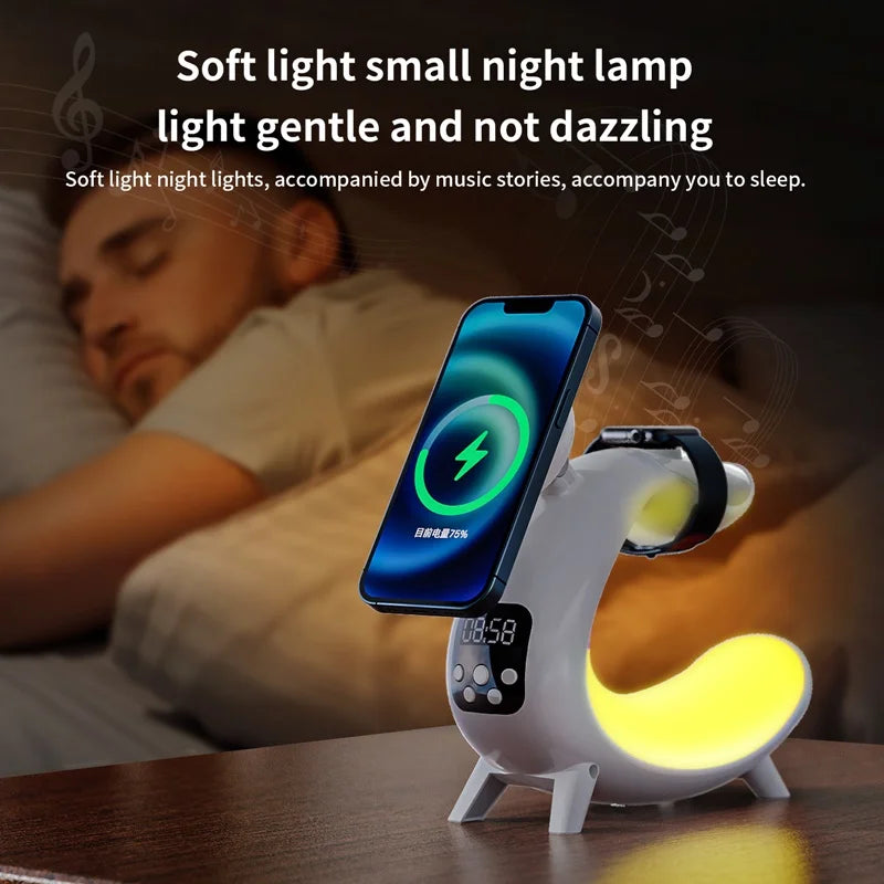 Multifunctional Magnetic Wireless Charger - Alarm Clock - Speaker - RGB Night Light