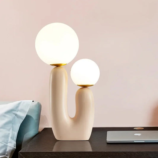 Postmodern Design Pink Resin Double Frosted Glass Ball Table Lamp