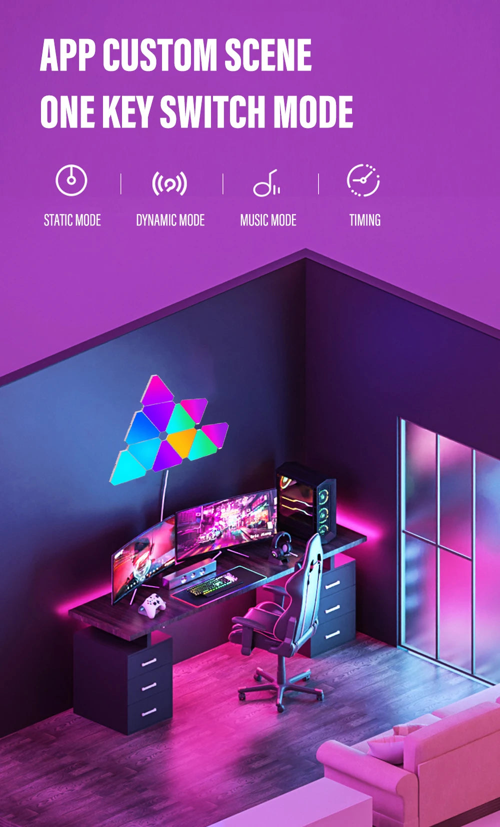 Smart WIFI triangle LED light - RGB - APP Control - Music synchronization