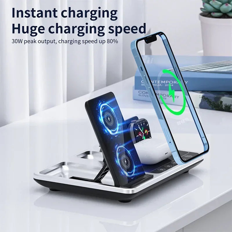 5IN1 Alarm Clock Wireless Charger for Iphone 15 14 13 12 11 Pro Max XS