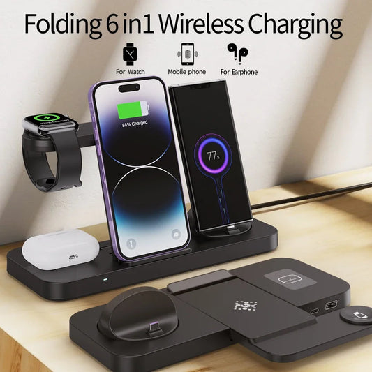 Foldable 6 In 1 Wireless Charger Stand For iPhone