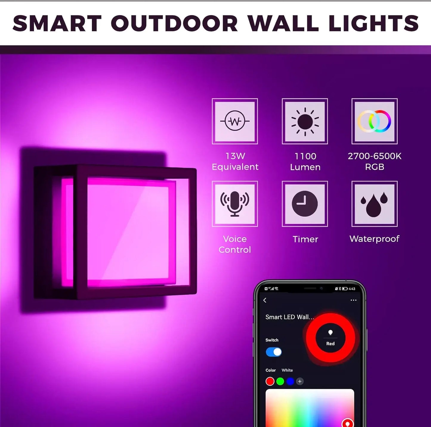 WIFI Smart LED Wall Lamp Outdoor - Voice Control - Alexa - Google