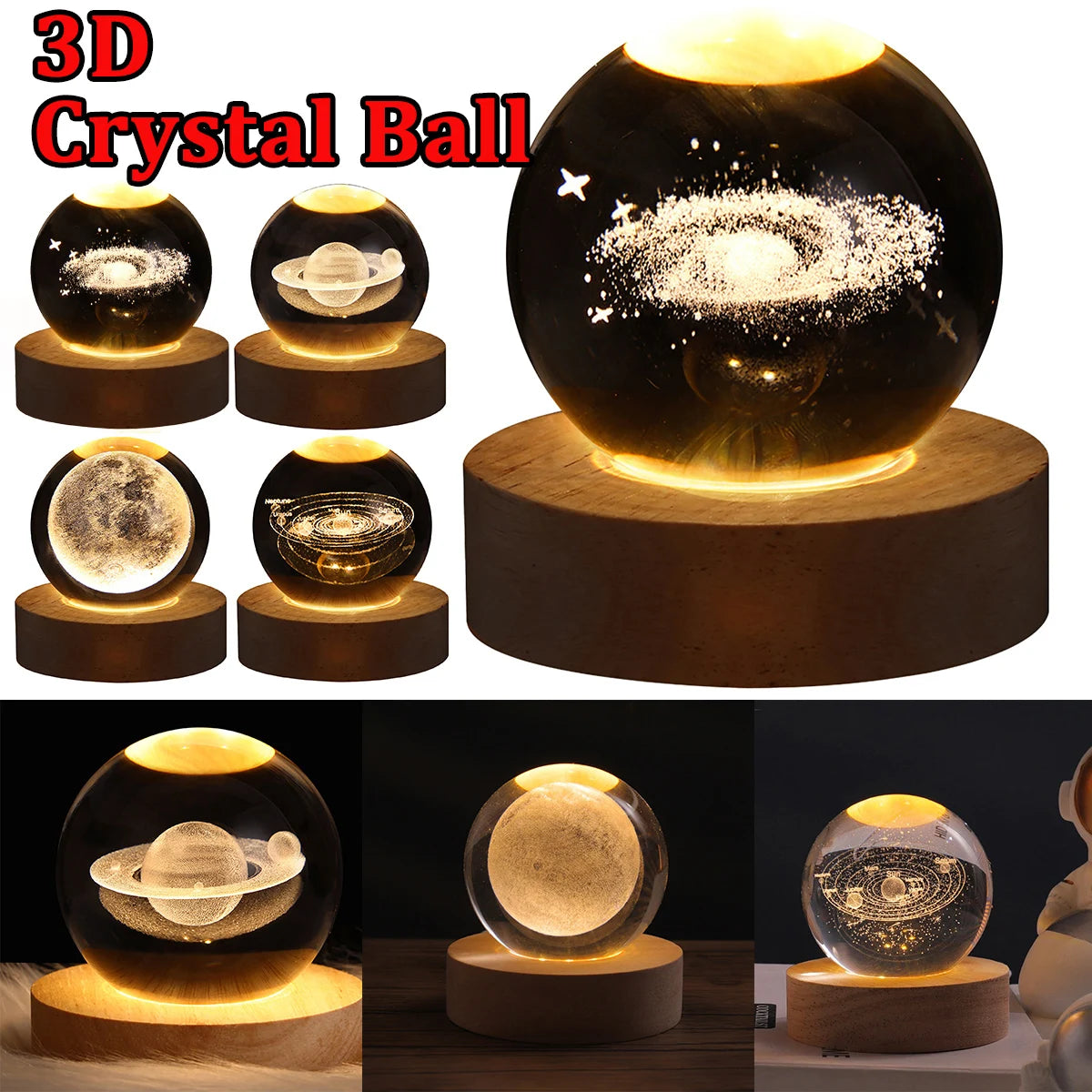 USB LED night light - Galaxy Crystal Ball lamp