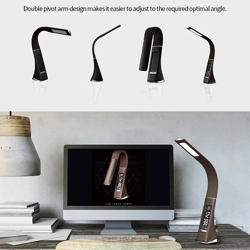 USB LED Desk Lamp with Calendar Temperature Alarm Clock