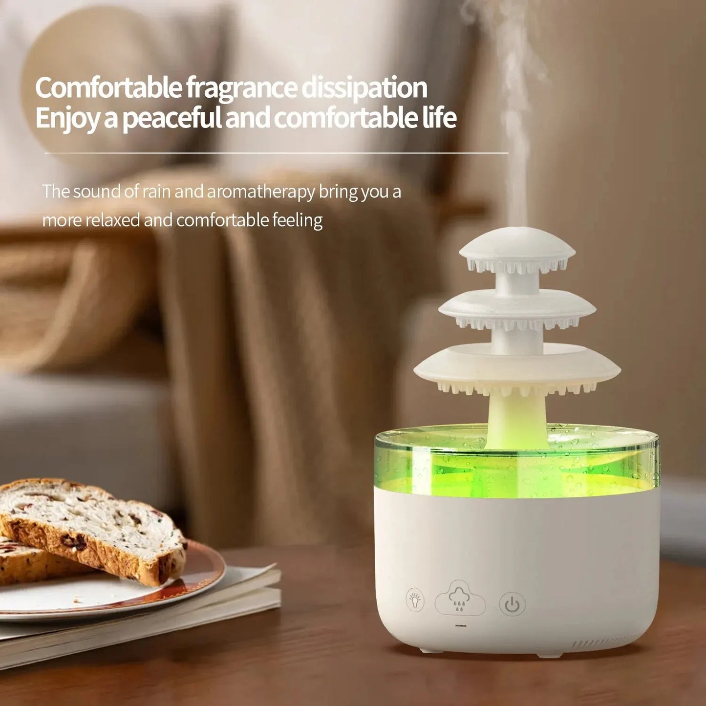 Cloud Rain Air Humidifier - White Noise - Essential Oil Aromatherapy - USB - Colorful Light