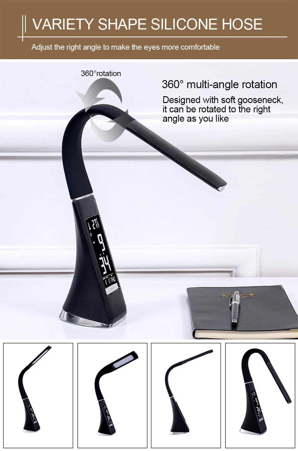 USB LED Desk Lamp with Calendar Temperature Alarm Clock