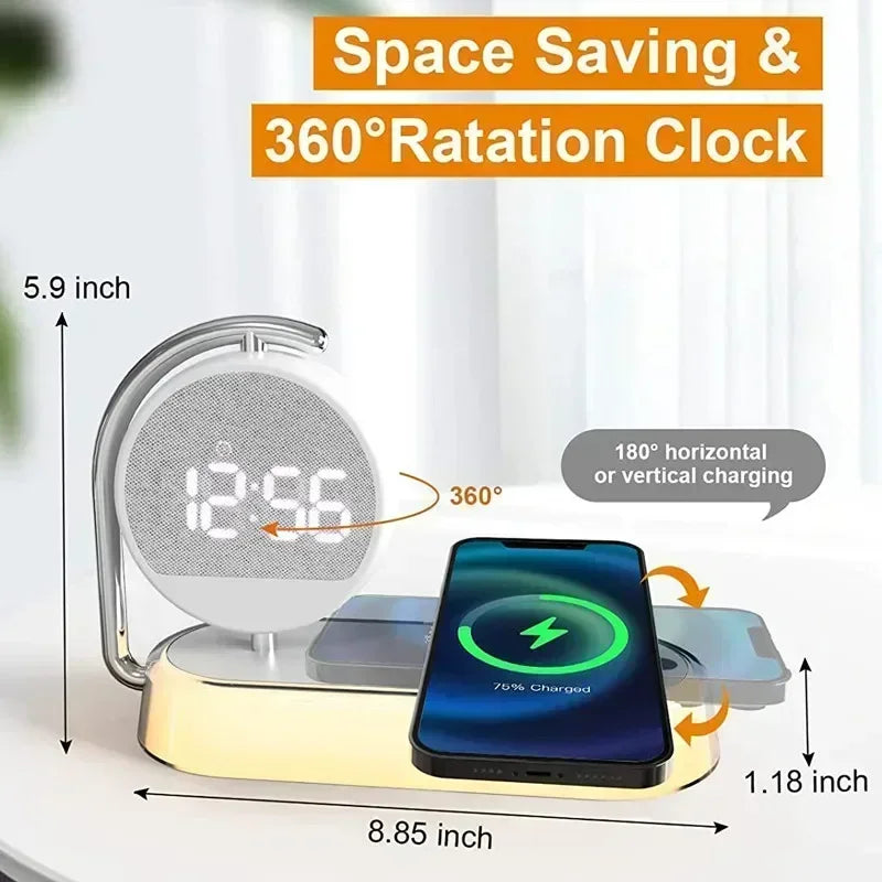 Wireless Charger with 360° Rotate Clock Alarm