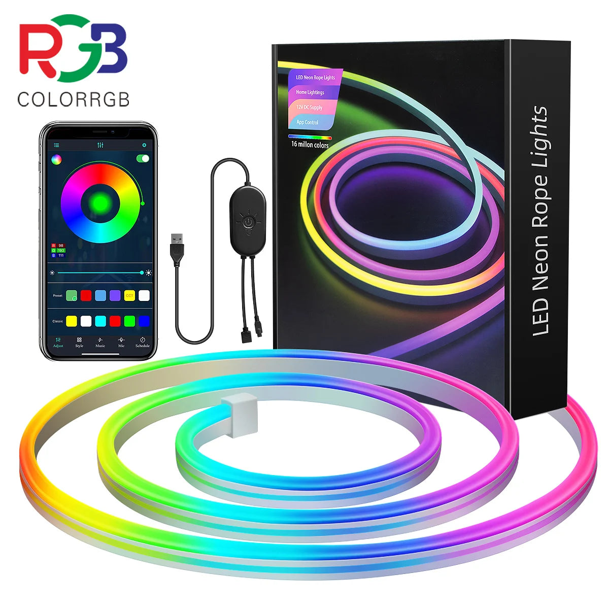 Flexible Led Neon RGB Rope Light - Music Sync - App Control